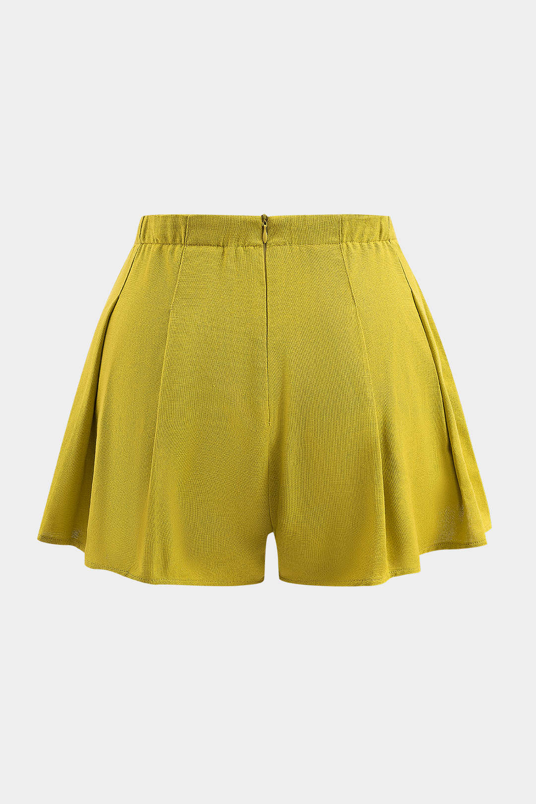 Plus Size Linen Ruched Zipper Detail Shorts - Weenar