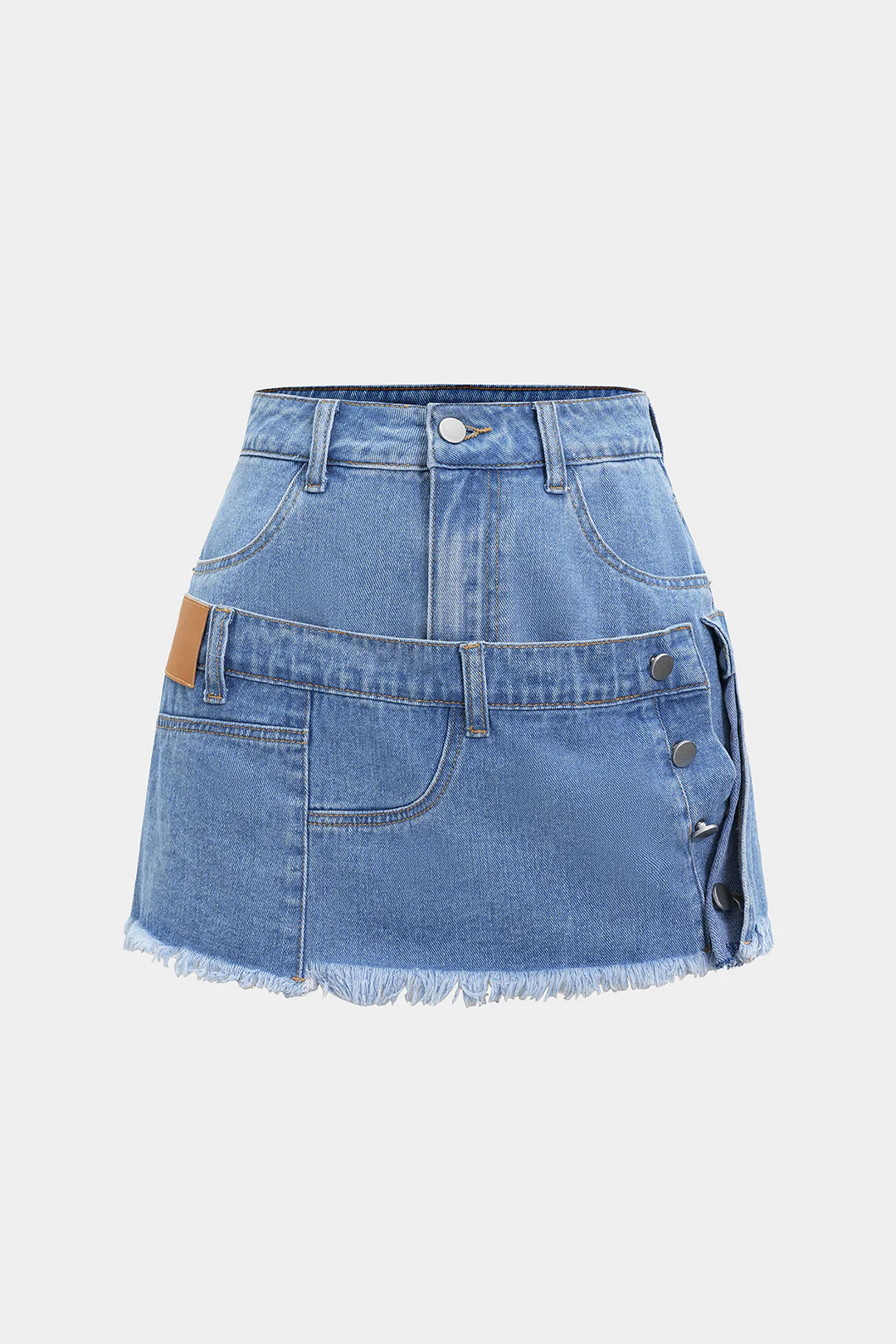Denim Asymmetrical Pocket Button Skirt - Weenar