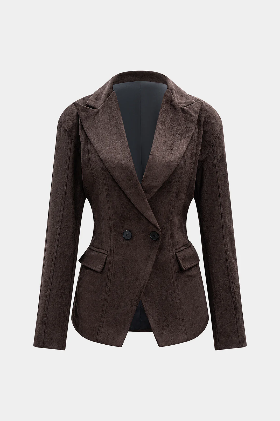 Suede Button Notched Lapel Shoulder Pads Blazer - Weenar
