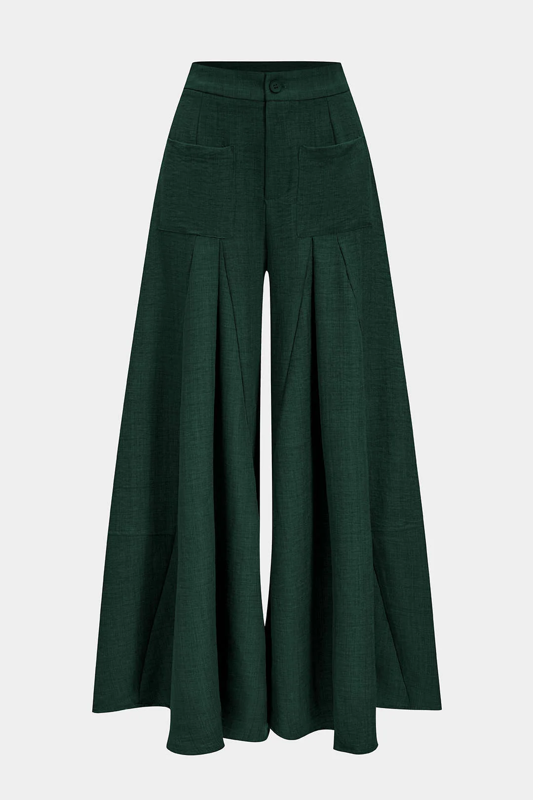 Ruched Zipper Pocket Wide Leg Trousers - Weenar