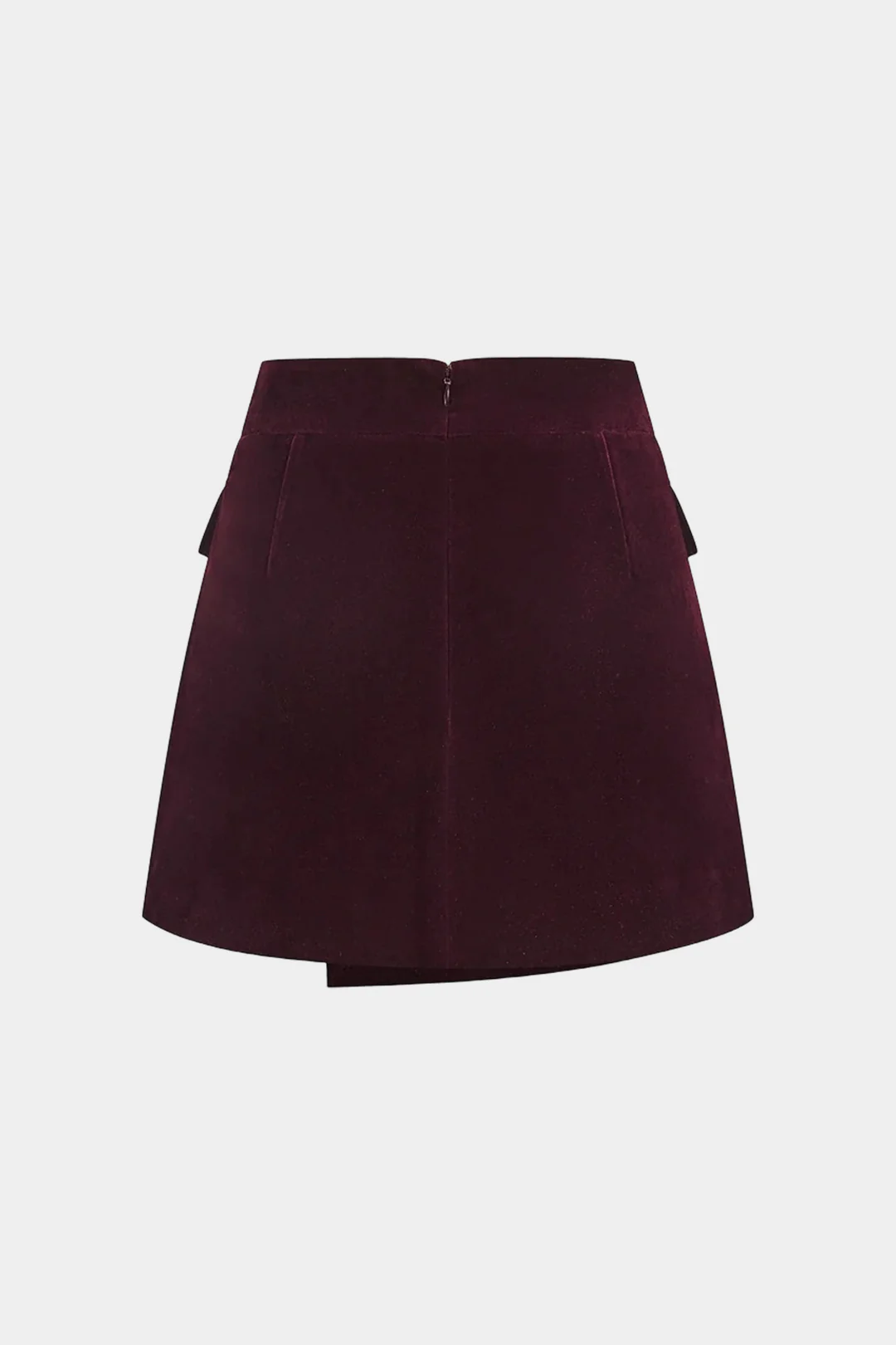 Velvet Fake Pockets Asymmetrical Skirt - Weenar