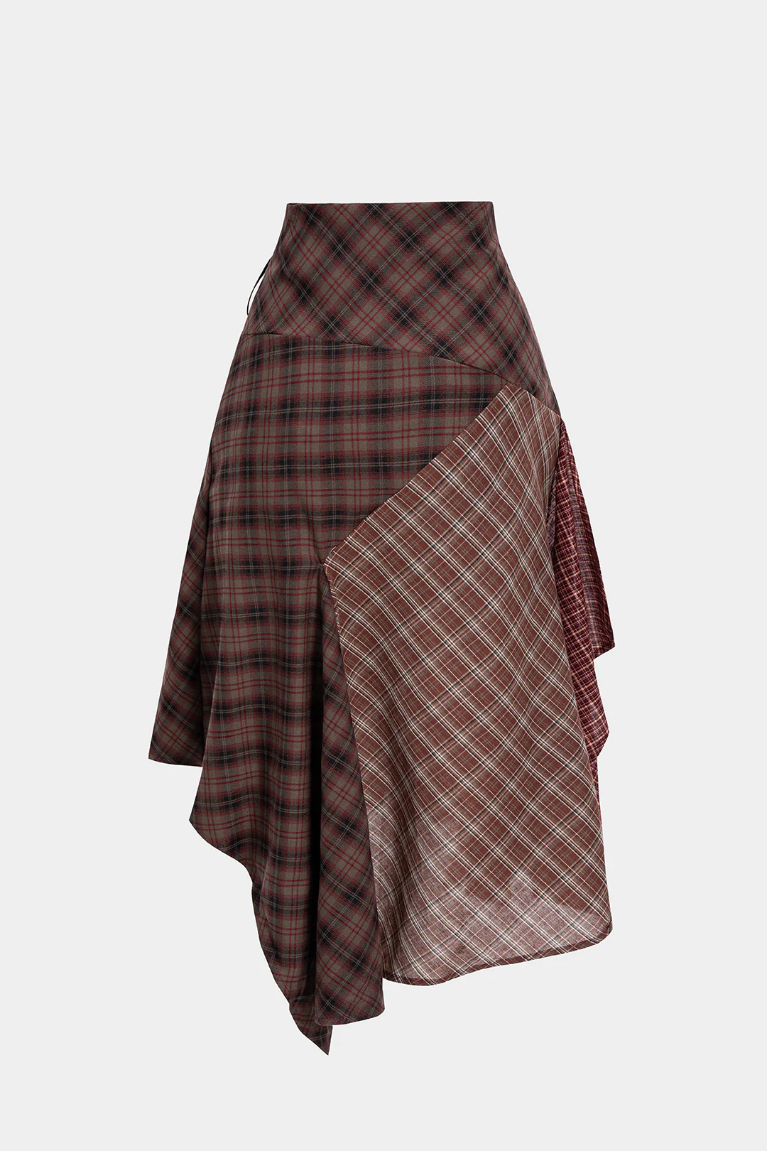 Plaid Print High Waist Irrgular Patchwork Skirt - Weenar