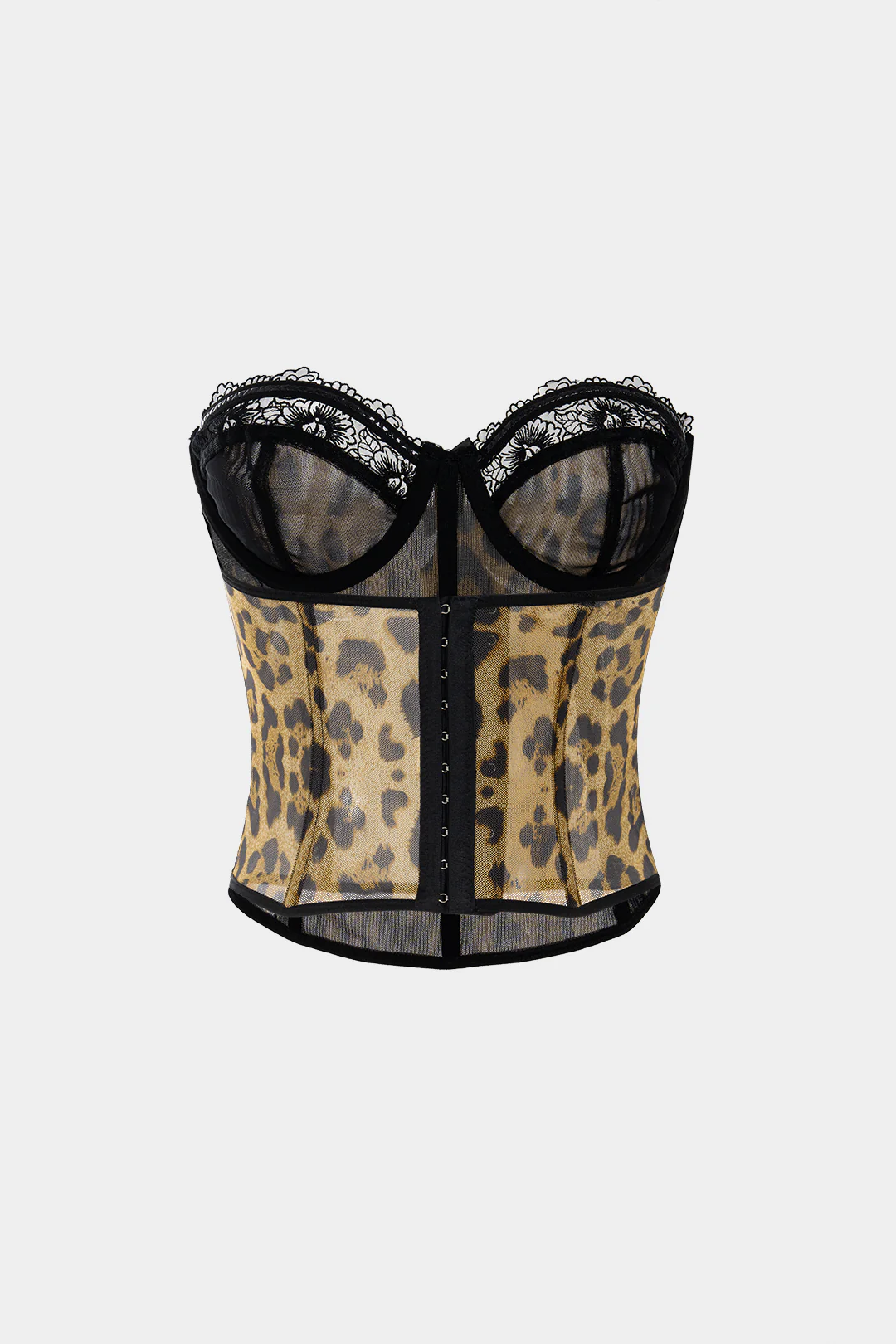 Leopard Print Lace Trim Bow Corset Tube Top - Weenar