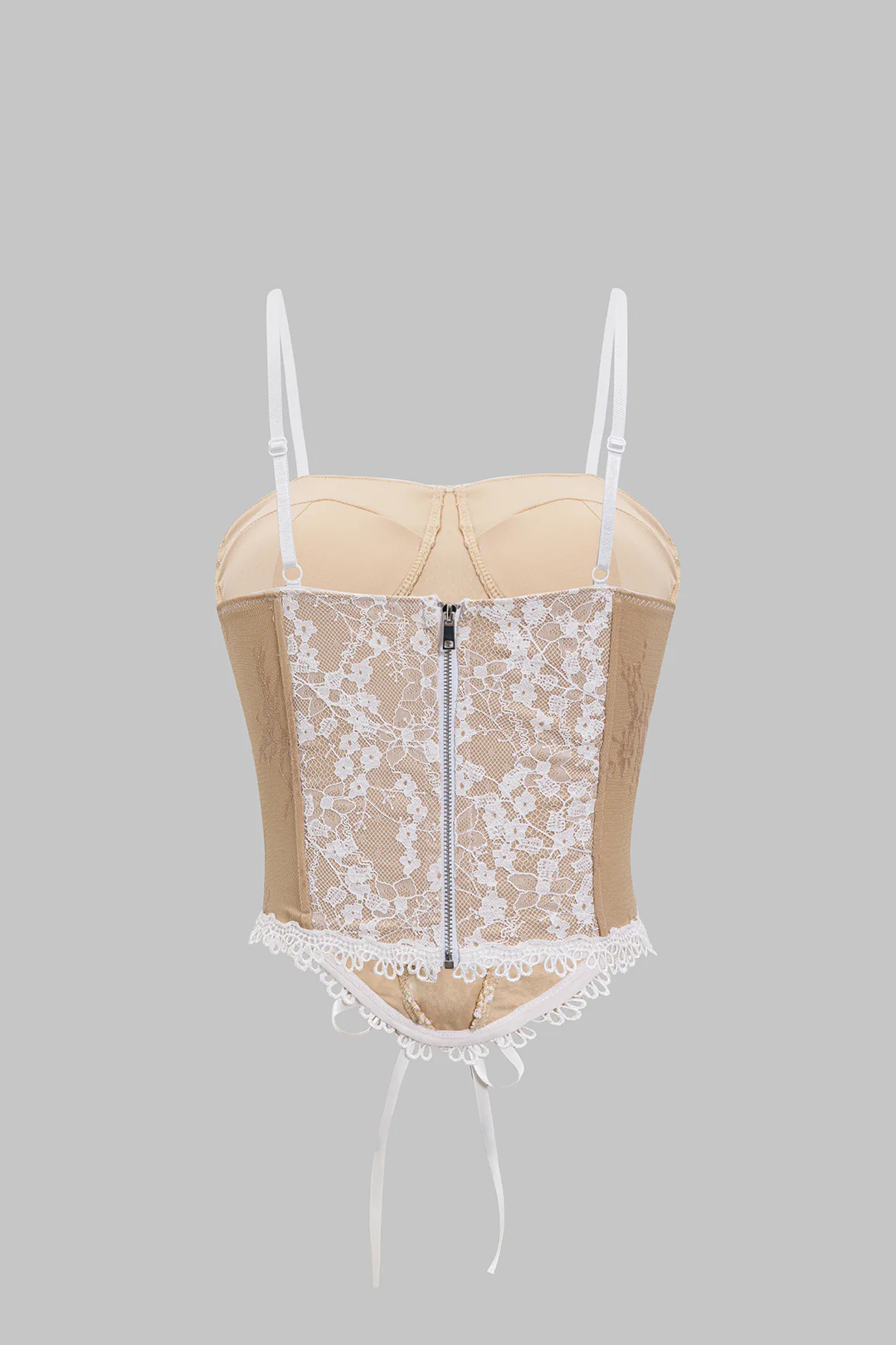 Lace Trim Tie-Up Zipper Slip Cami Top - Weenar