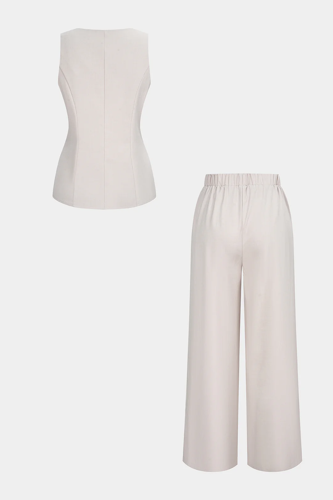 Square Neck Metallic Button Tank Top And Wide Leg Pants Set - Weenar