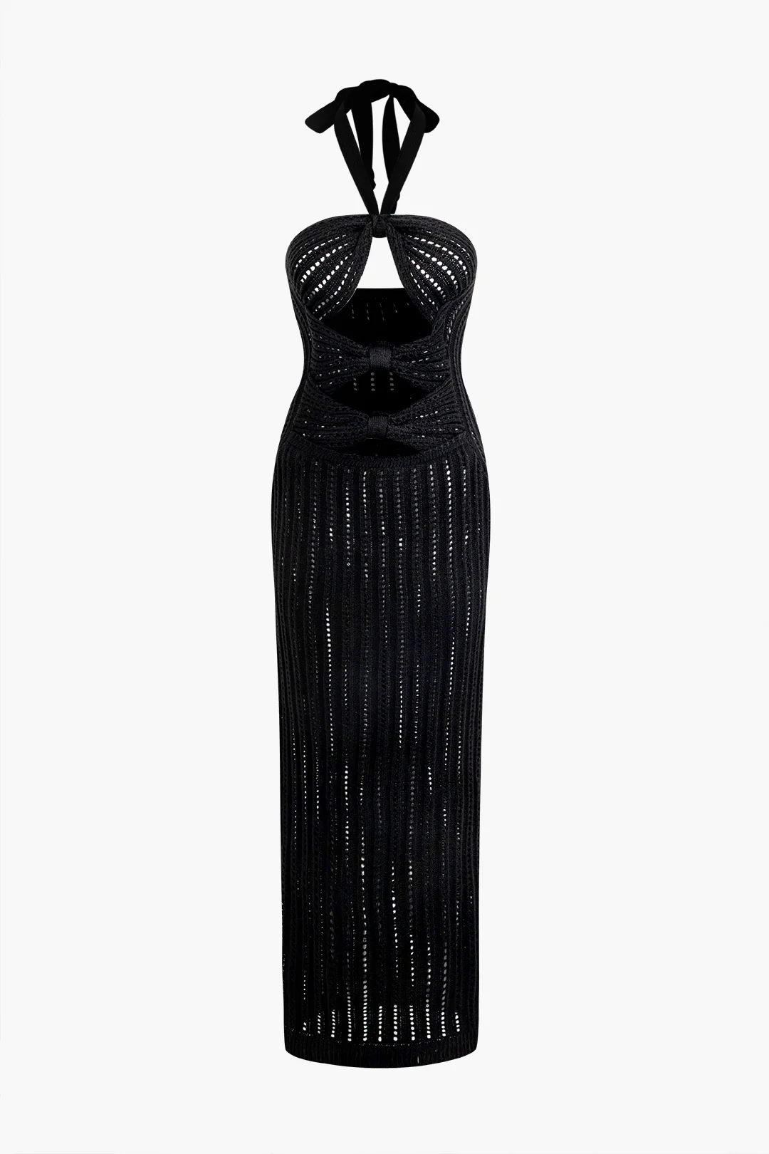 Halter Neck Cut Out Sleeveless Maxi Dress - Weenar