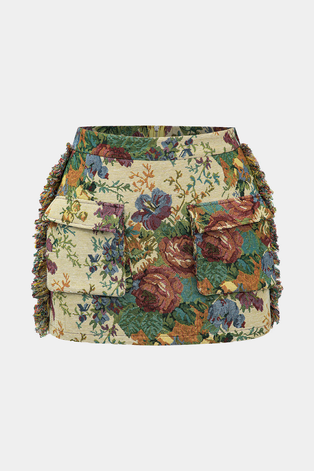Plus Size Jacquard Frayed Pocket Skirt - Weenar