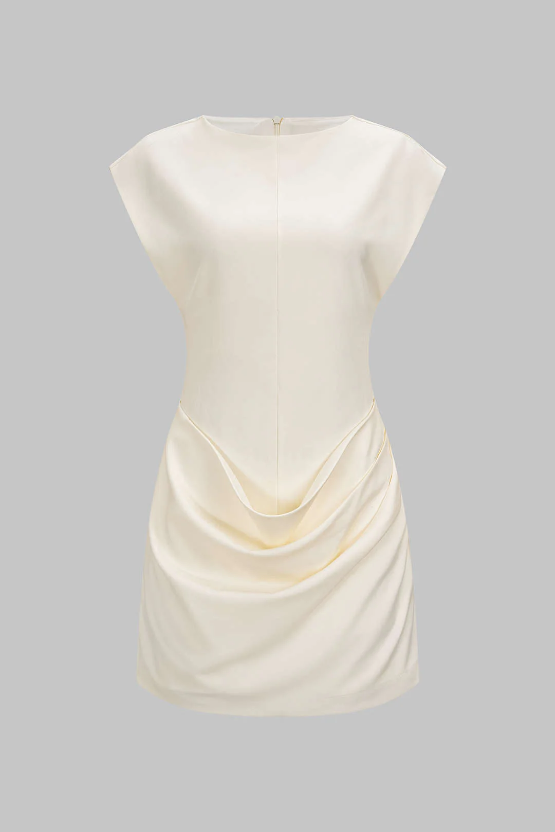 Round Neck Ruched Zipper Sleeveless Mini Dress - Weenar