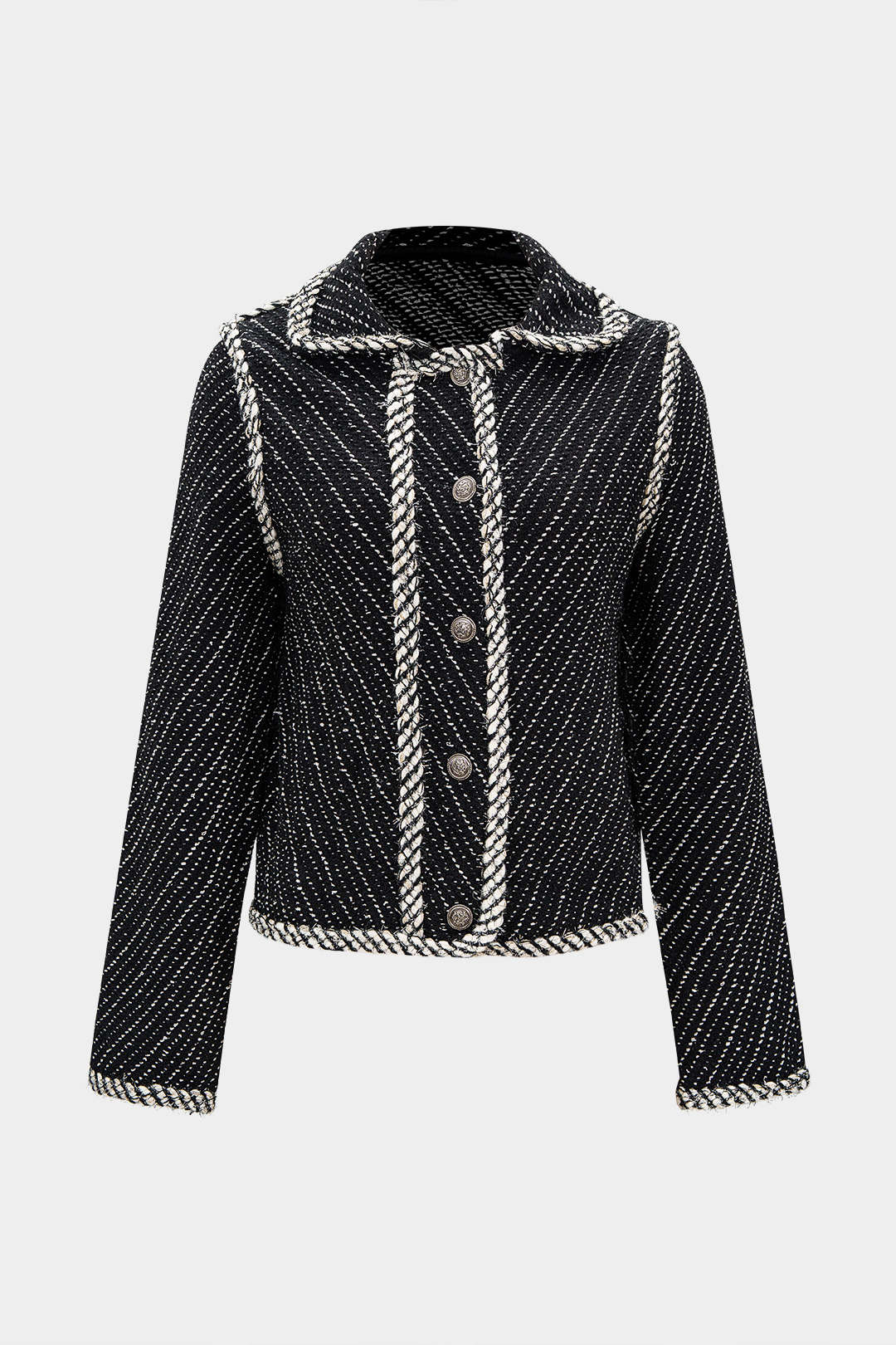 Knit Contrast Metallic Button Lapel Outerwear - Weenar