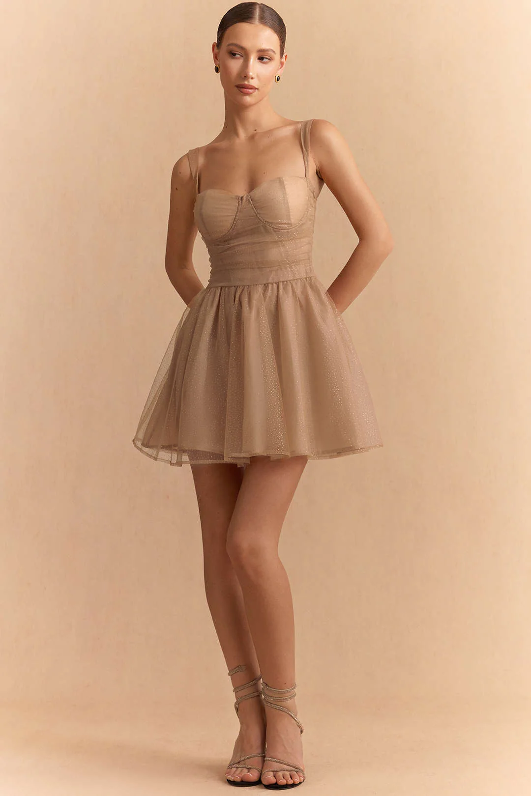 Chiffon Patchwork Bow Butterfly Ruched Slip Sleeveless Mini Dress - Weenar