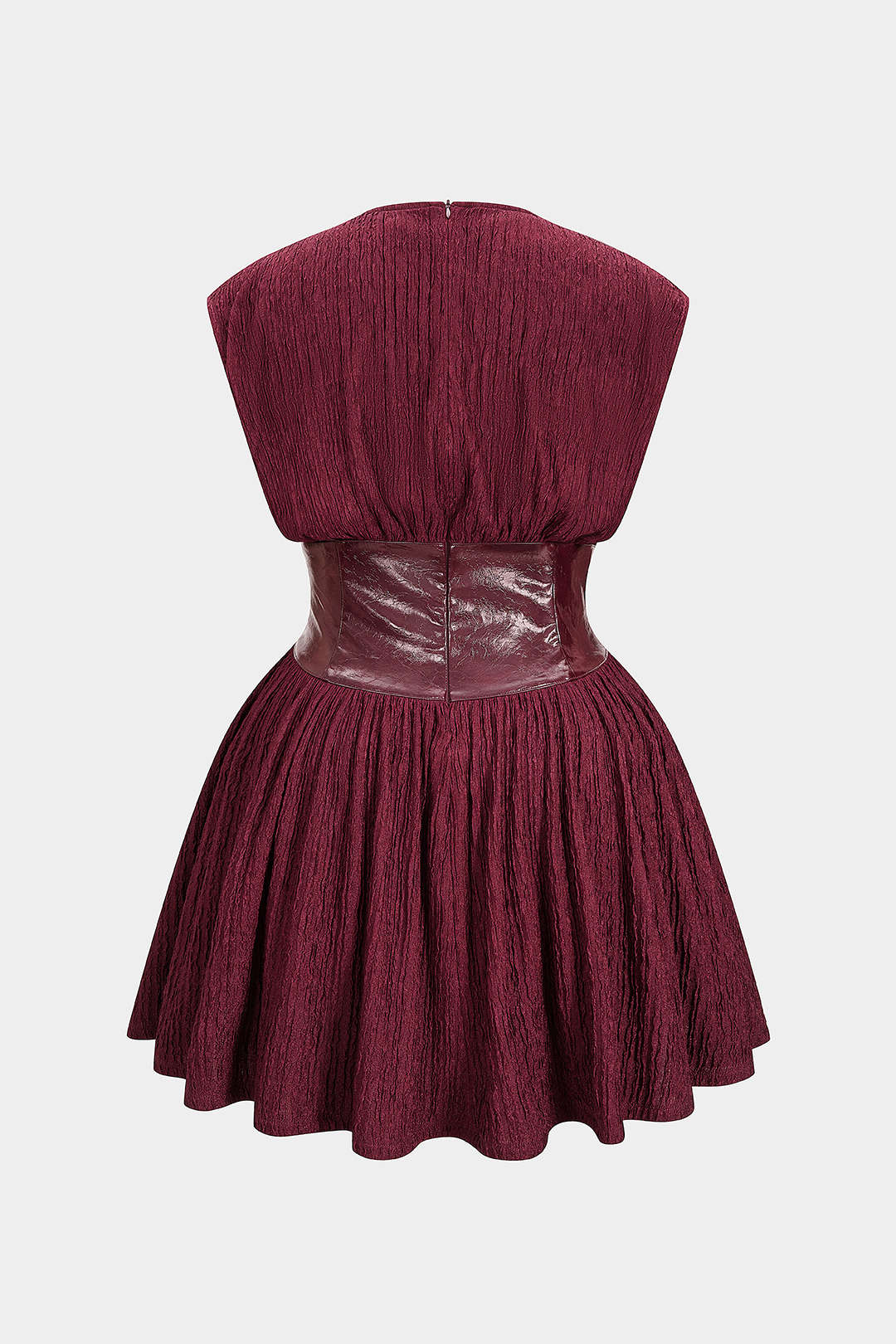 Plus Size Faux Leather Patchwork V-Neck Sleeveless Mini Dress - Weenar