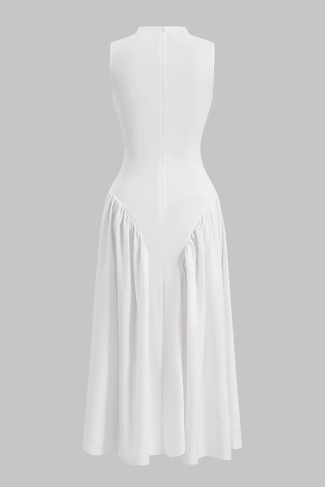 Solid Ruched Sleeveless Midi Dress - Weenar