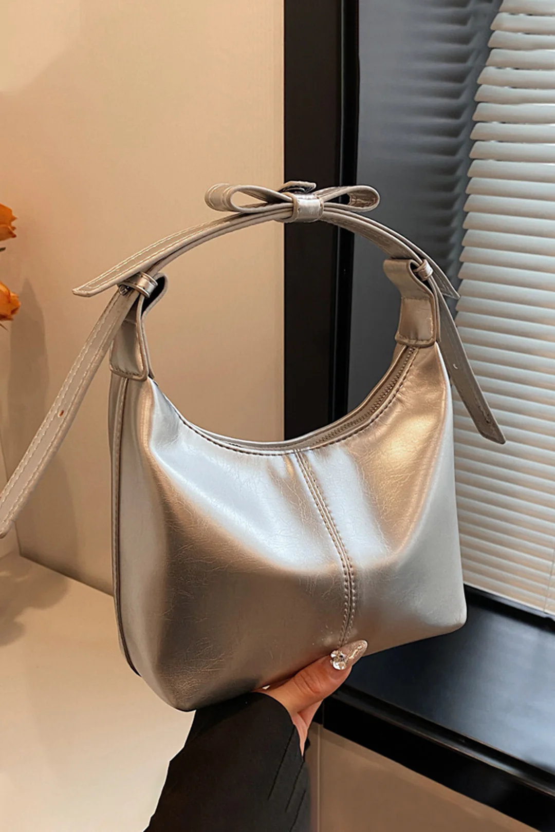 Faux Leather Zipper Underarm Tote Bag - Weenar