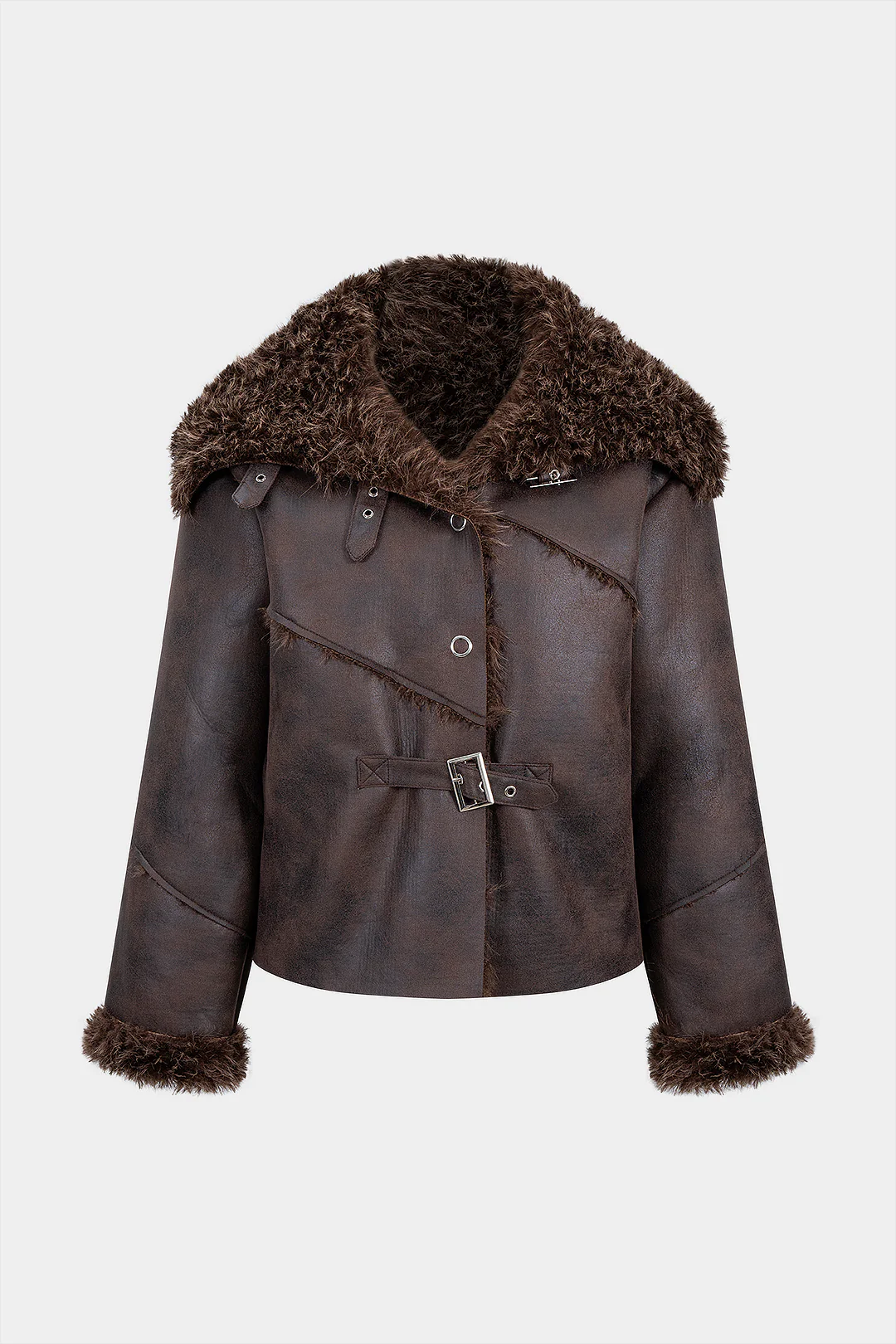 Faux Fur Patchwork Belted Jacket - Weenar