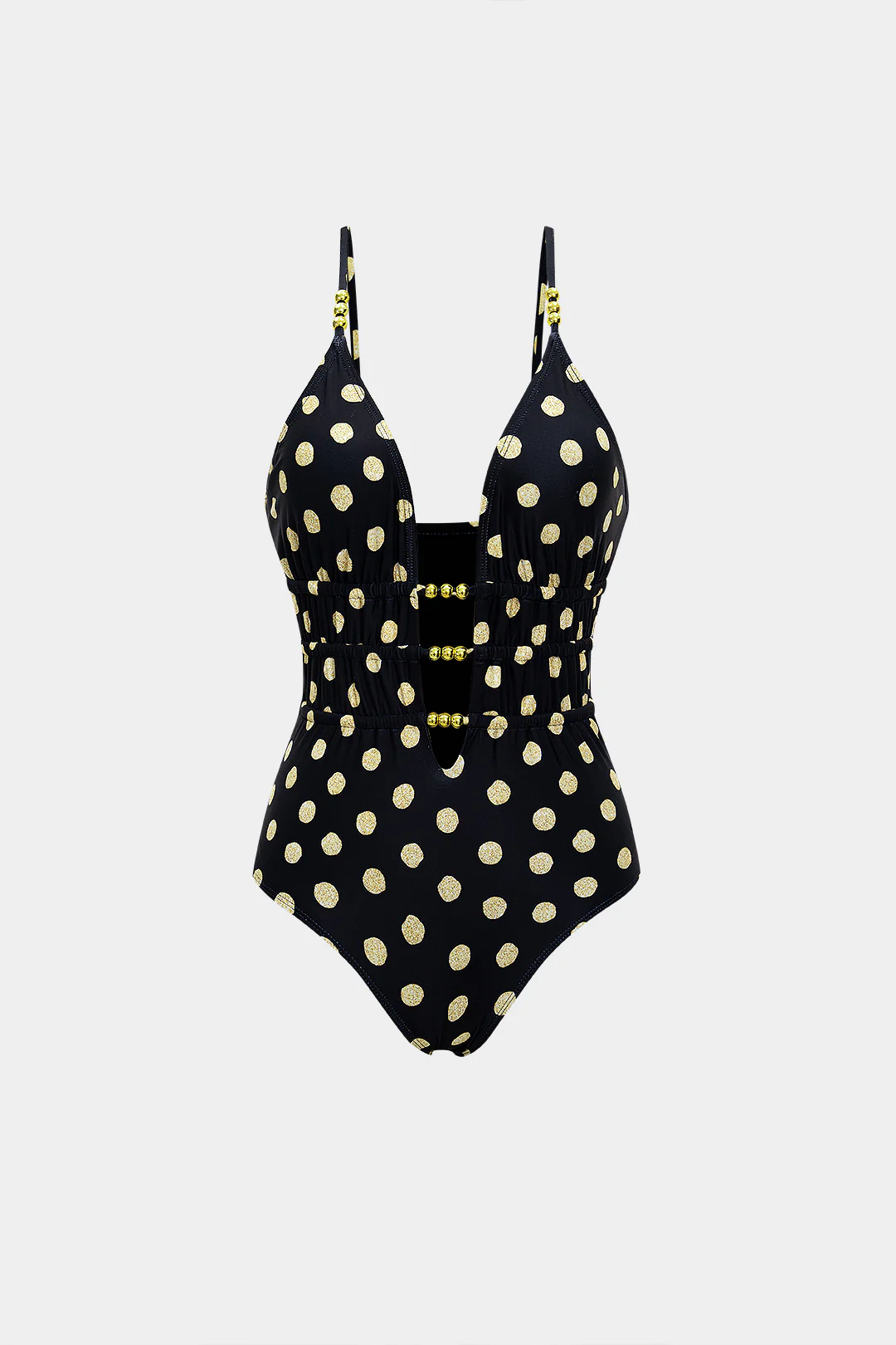 Polka Dots Print Metallic Ruched Tie-Up Swimsuit - Weenar