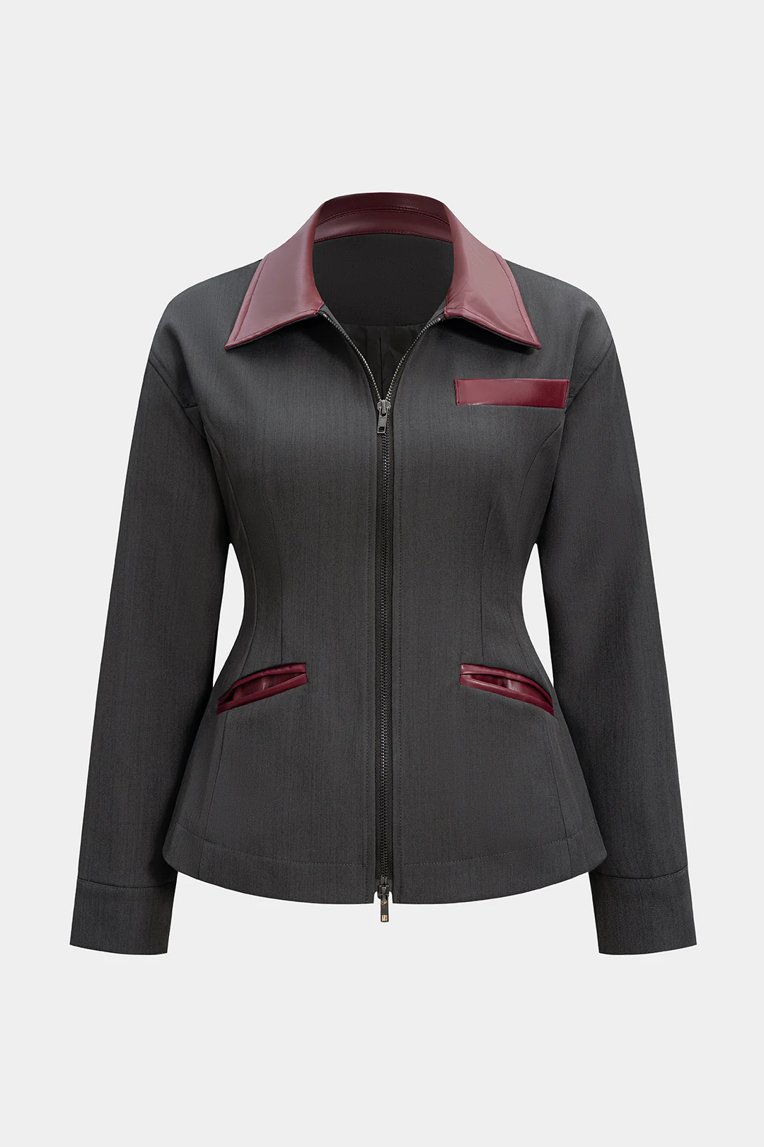 Patchwork Zipper Leather Jacket American Retro Design - Weenar