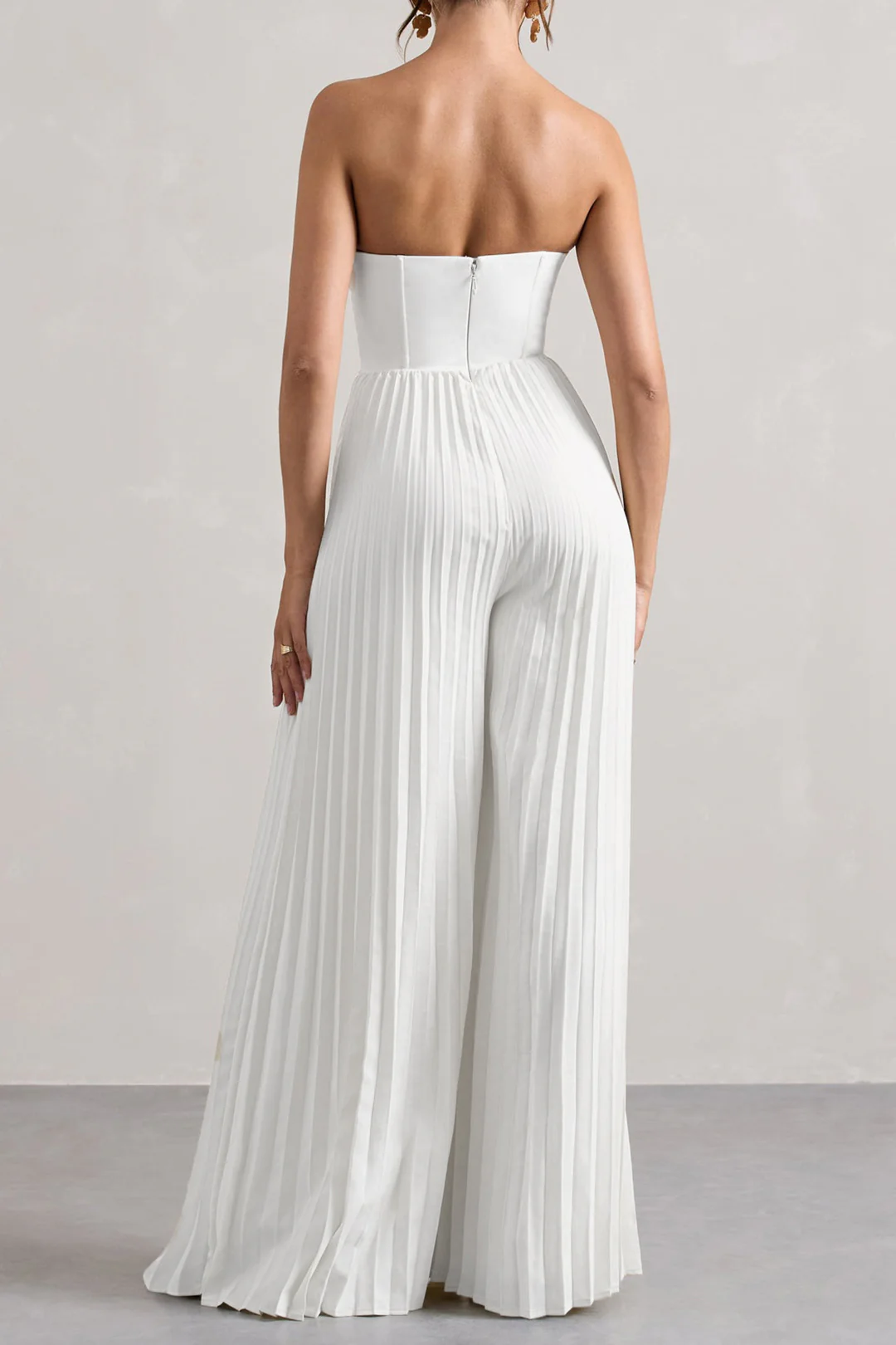 Pleated Zipper Corset Strapless Jumpsuit - Weenar