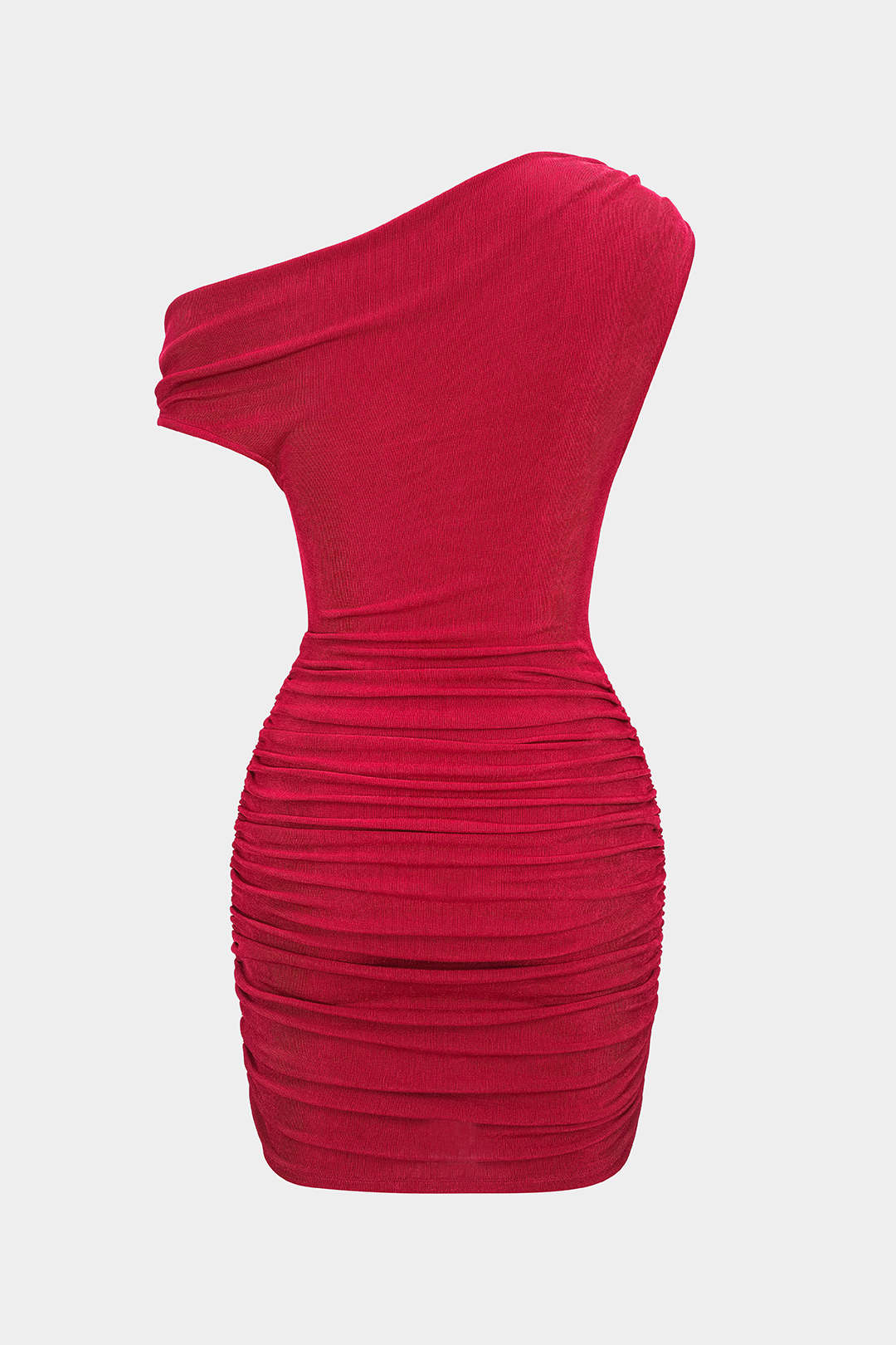 Metallic Ruched One Shoulder Sleeveless Mini Dress - Weenar