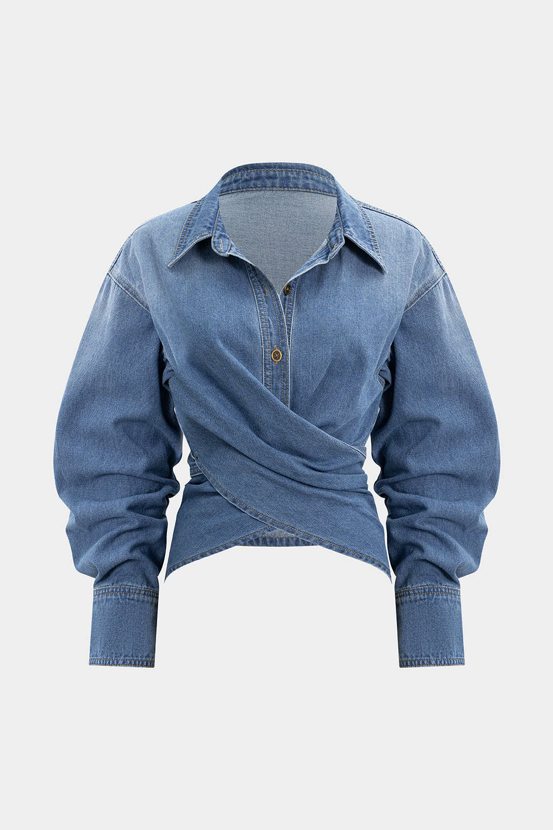 Denim Ruched Crossed Outerwear - Weenar