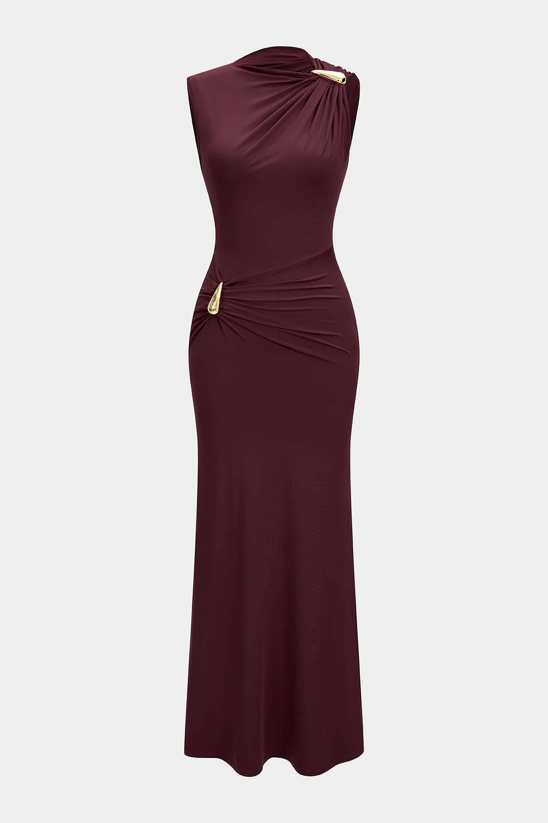 Metallic Decor Ruched Sleeveless Maxi Dress - Weenar