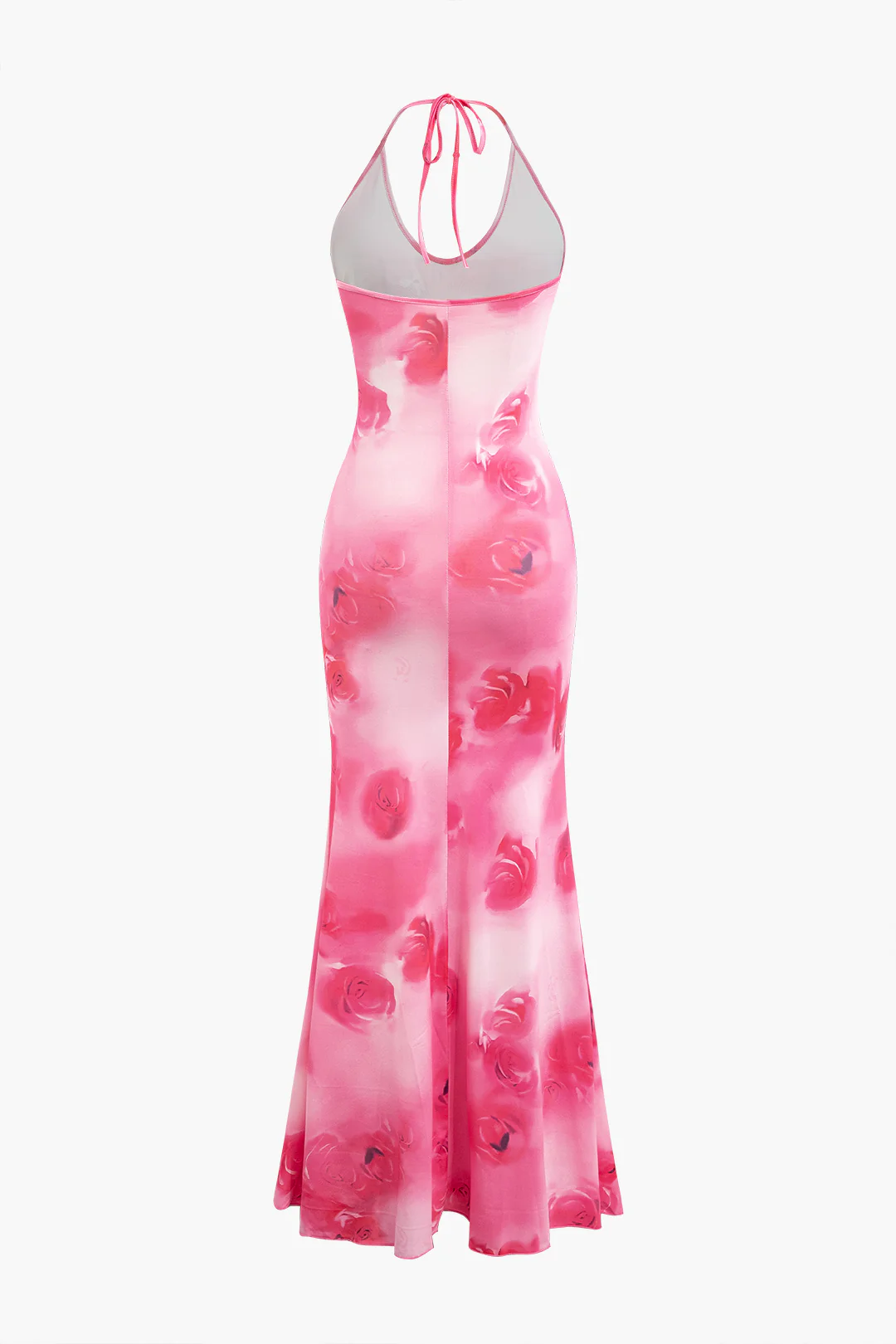 Floral Print Halter Neck Tie Up Backless Maxi Dress - Weenar