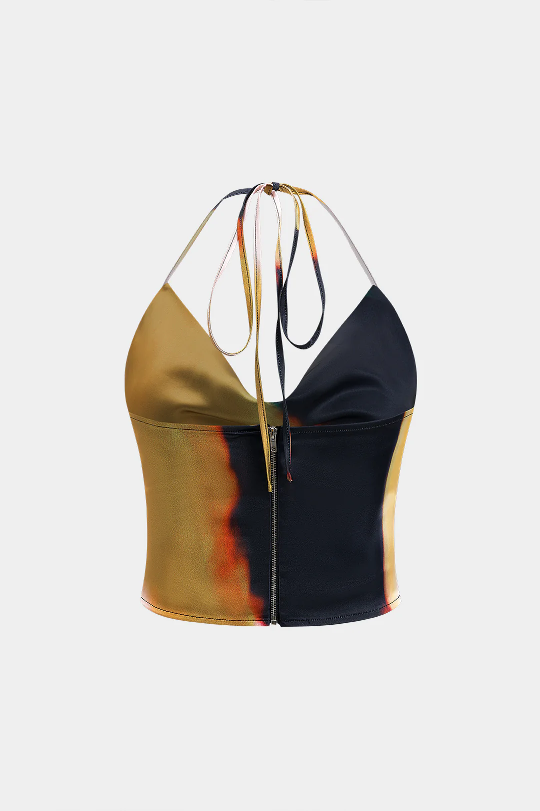 Ombre Print Satin Tie Up Zipper Cami Top - Weenar