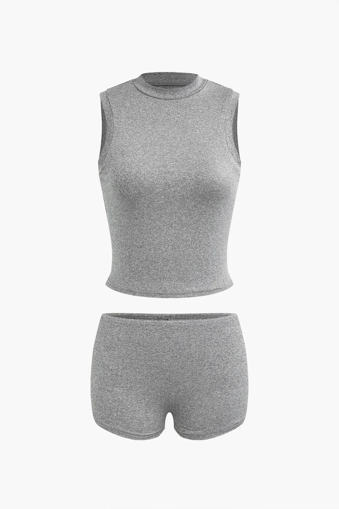 Solid Tank Top And High Waist Shorts Set - Weenar