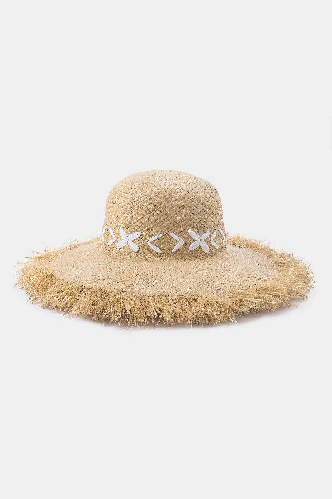 Woven Wide Brim Frayed Edge Hat - Weenar