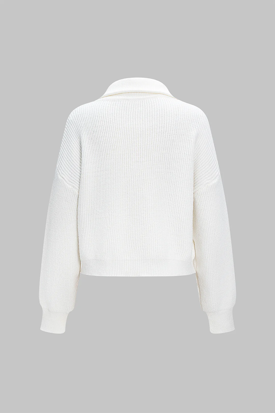 Knit Lapel Zipper Long Sleeve Top - Weenar