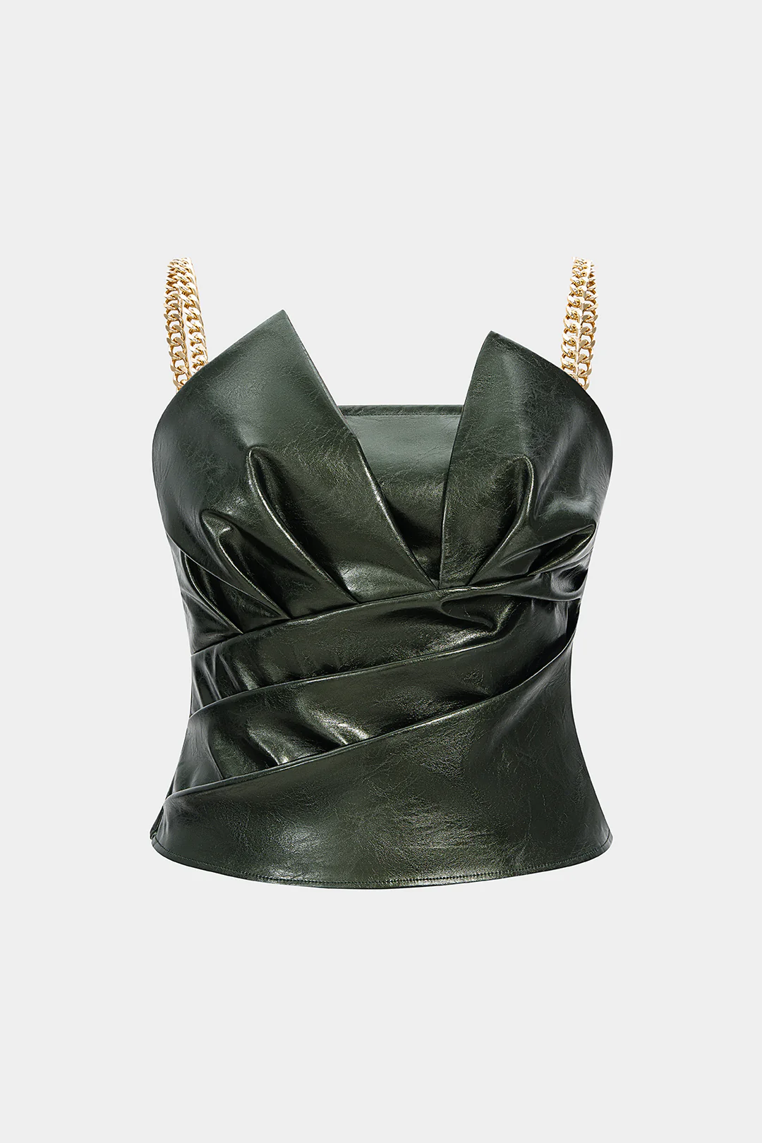 Plus Size Faux Leather Metallic Ruched Cami Top - Weenar