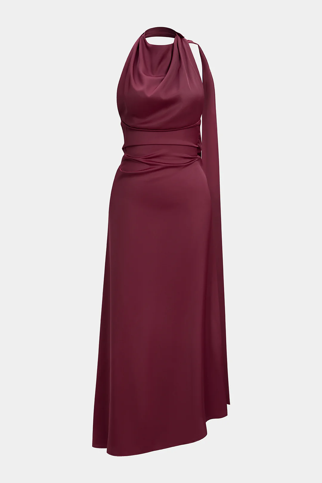 Halter Neck Satin Tie-Back Backless Sleeveless Maxi Dress - Weenar