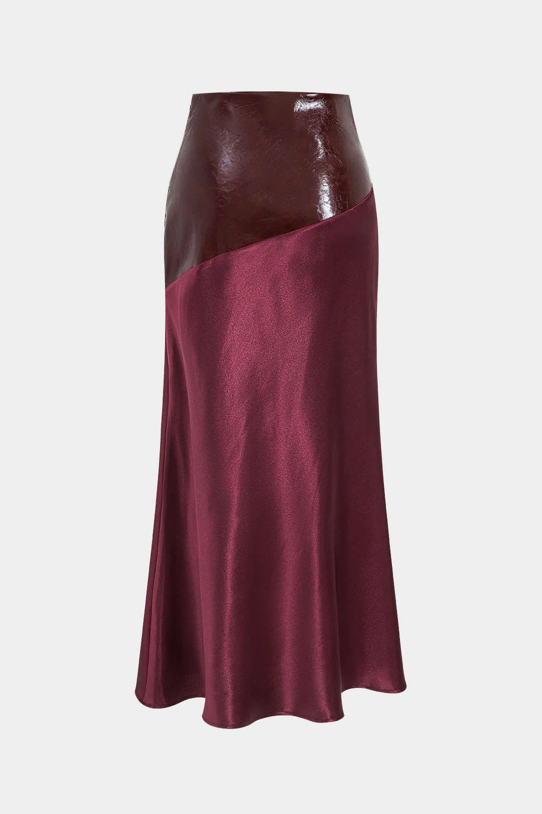 Satin Patchwork Faux Leather Asymmetrical Skirt - Weenar