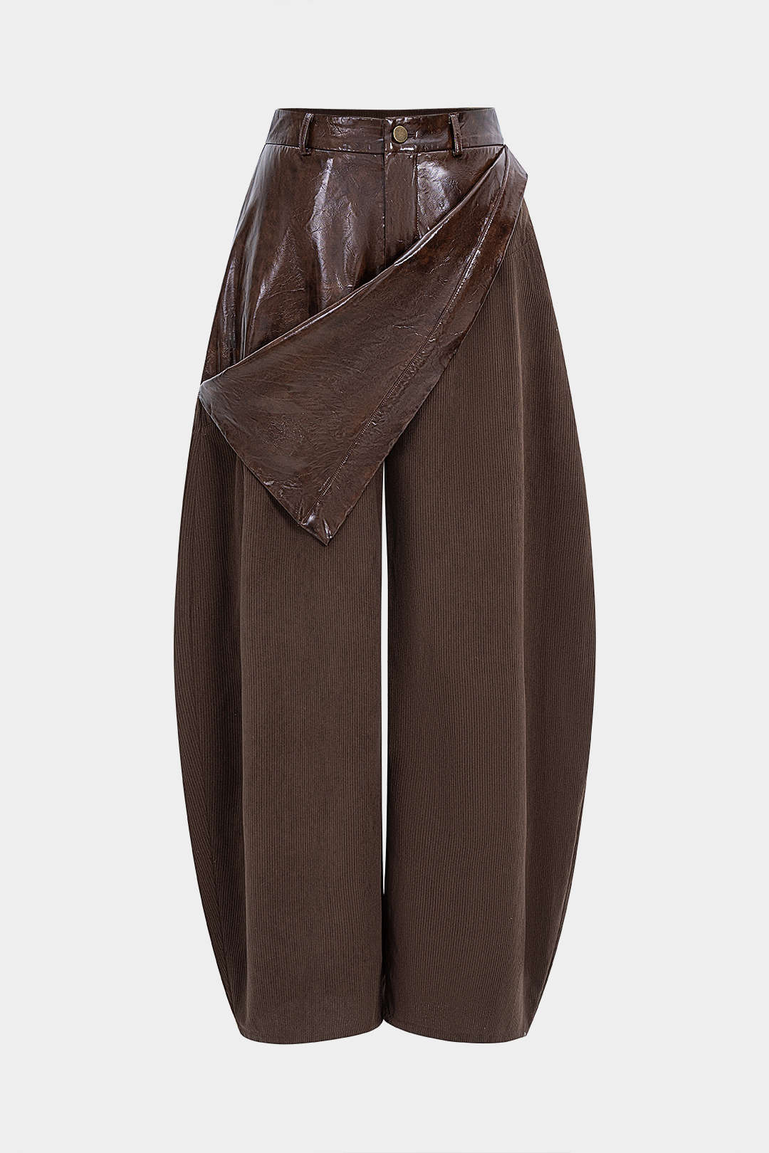 Faux Leather Patchwork Zipper Wide Leg Pocket Barrel Trousers - Weenar