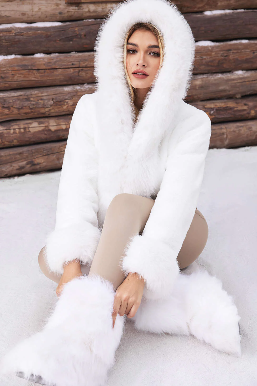 Faux Fur Hooded Cropped Coat - Weenar