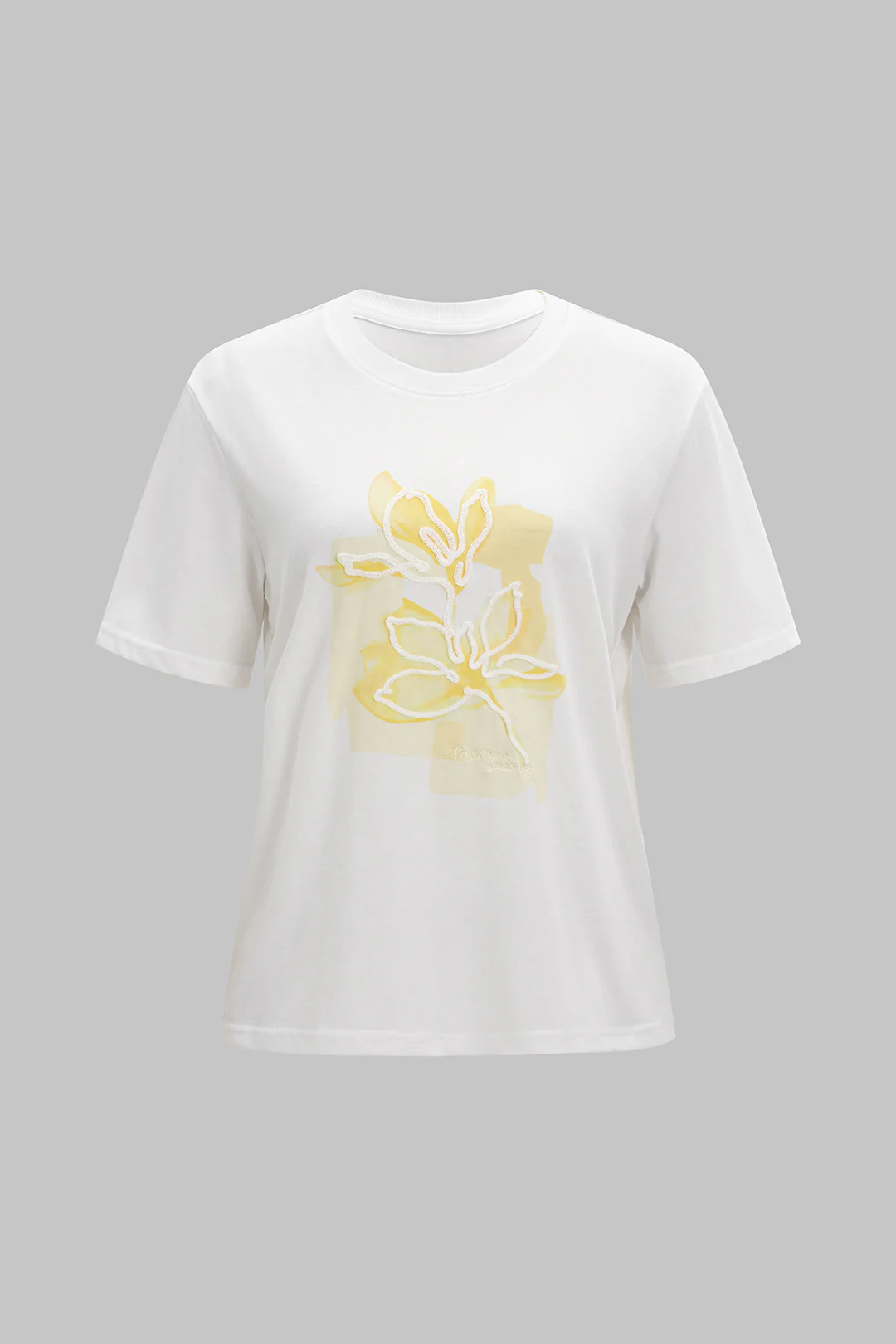 Floral Print Embroidery Short Sleeve T-Shirt - Weenar