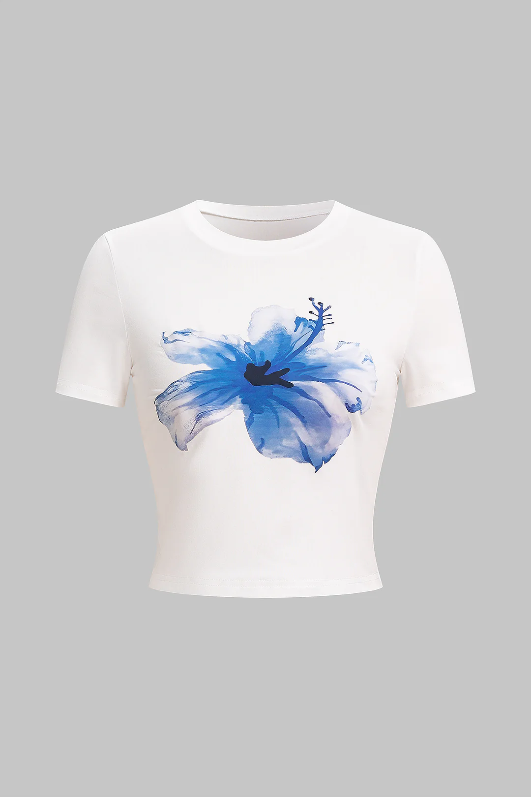 Floral Print Round Neck Short Sleeve T-Shirt - Weenar