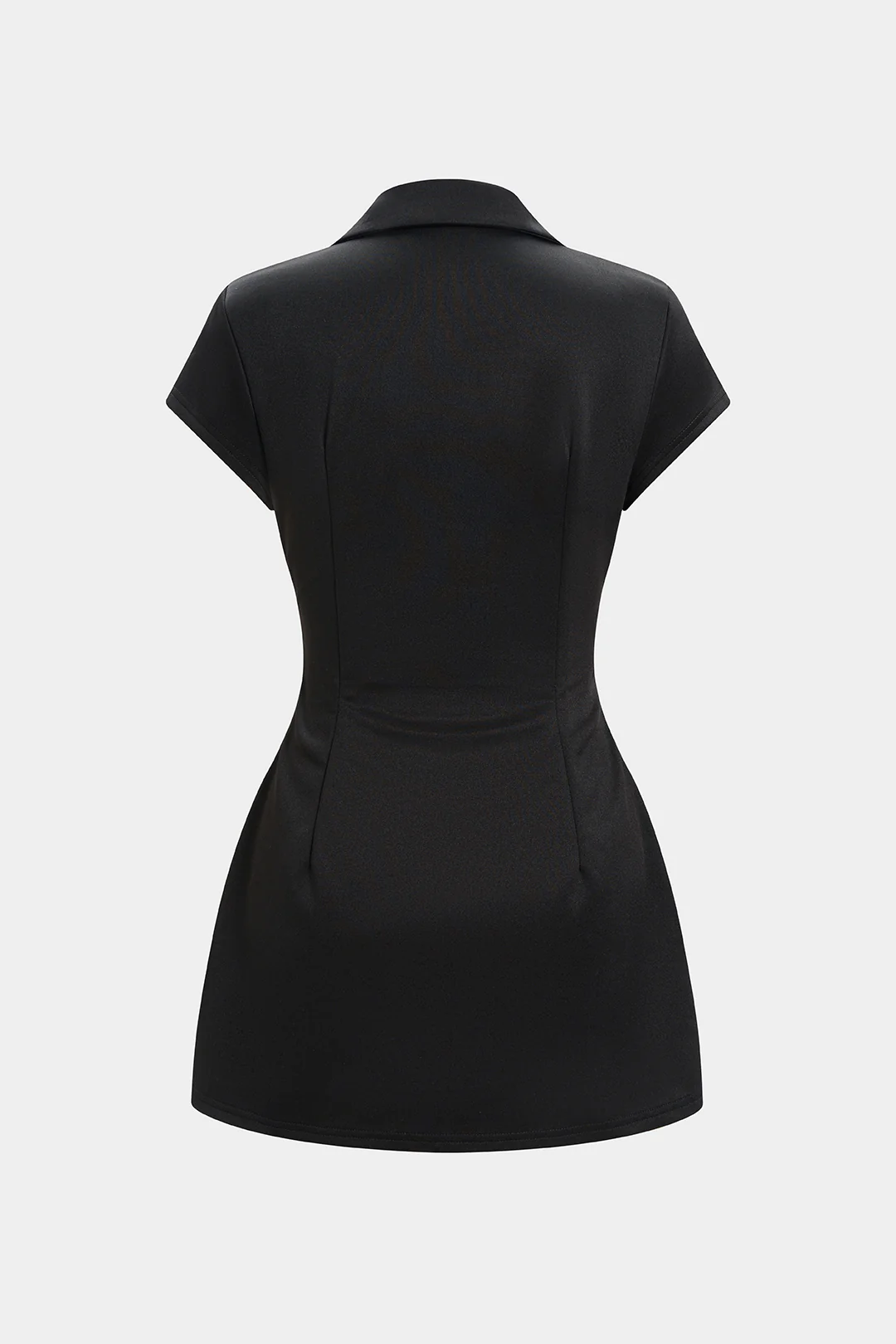 Solid Lapel Short Sleeve Mini Dress - Weenar