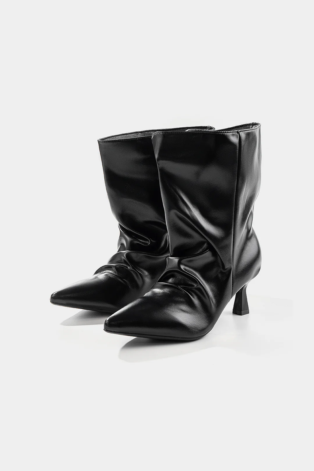 Leather Ruched Wrinkled Pointed Ankle Boots - Weenar