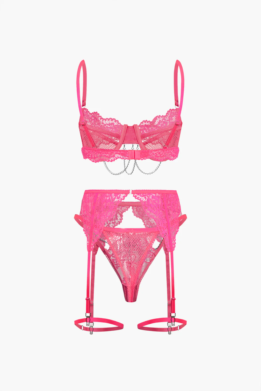 Lace Chain Decor Lingerie Garter Set - Weenar