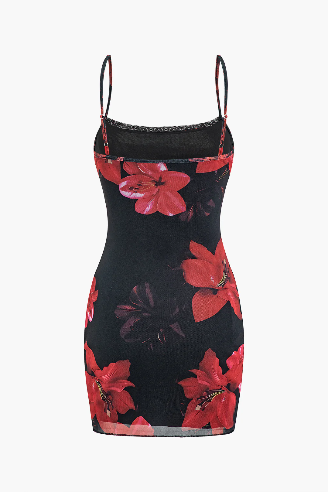 Mesh Lace Trim Floral Print Slip Sleeveless Mini Dress - Weenar