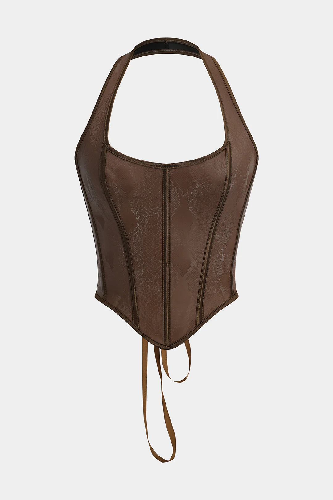 Snake Skin Faux Leather Tie-Up Corset Cami Top - Weenar