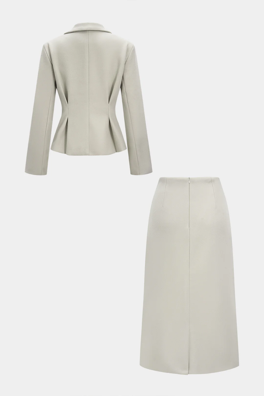 Ruched V-Neck Blazer And Zipper Skirt Set - Weenar