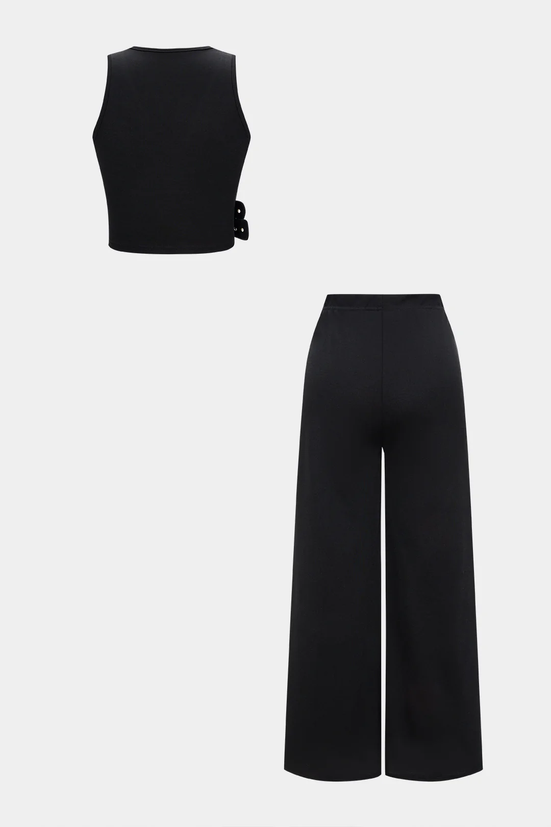 V-Neck Belted Tank Top And Wide Leg Pants - Weenar