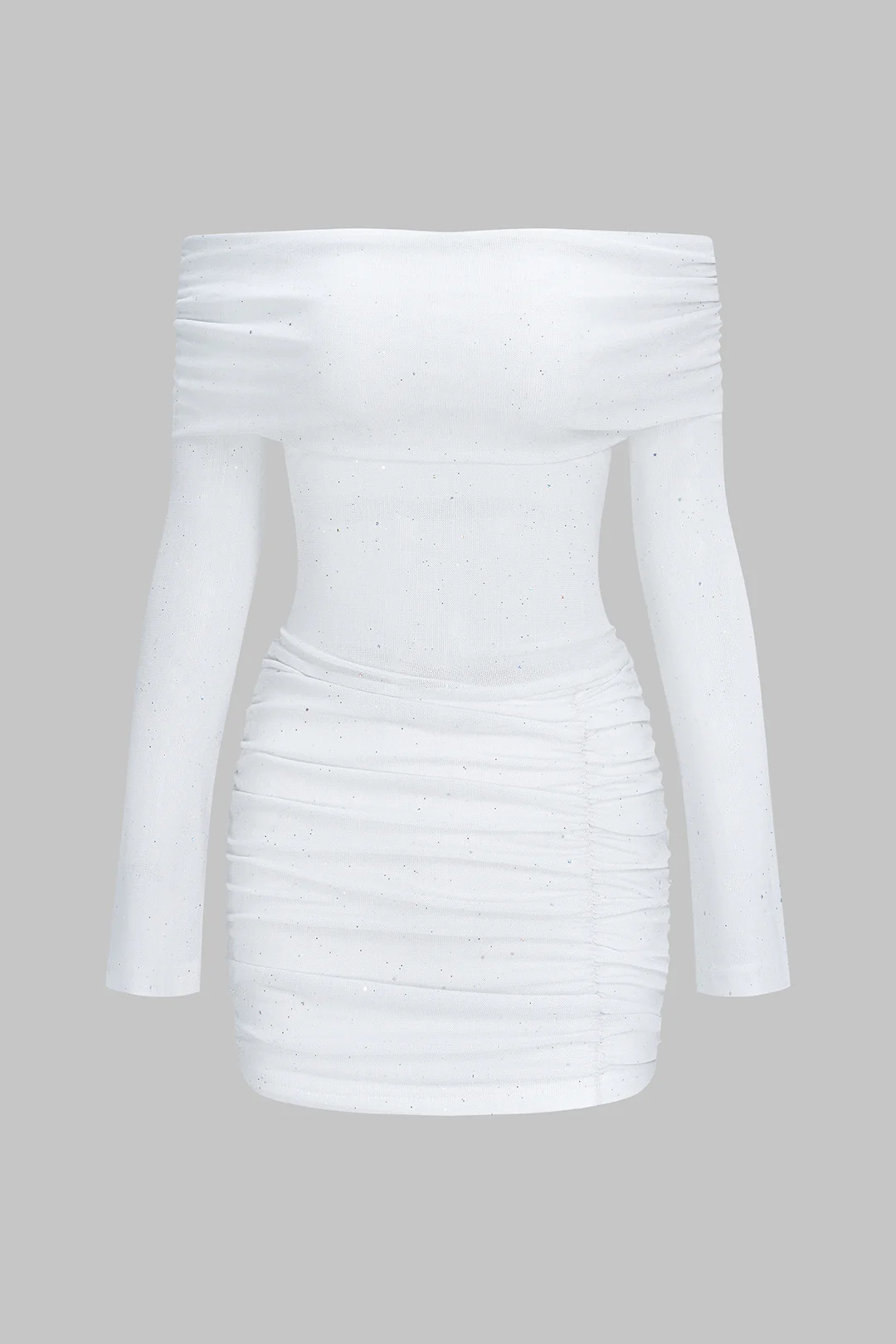 Off Shoulder Ruched Long Sleeve Mini Dress - Weenar