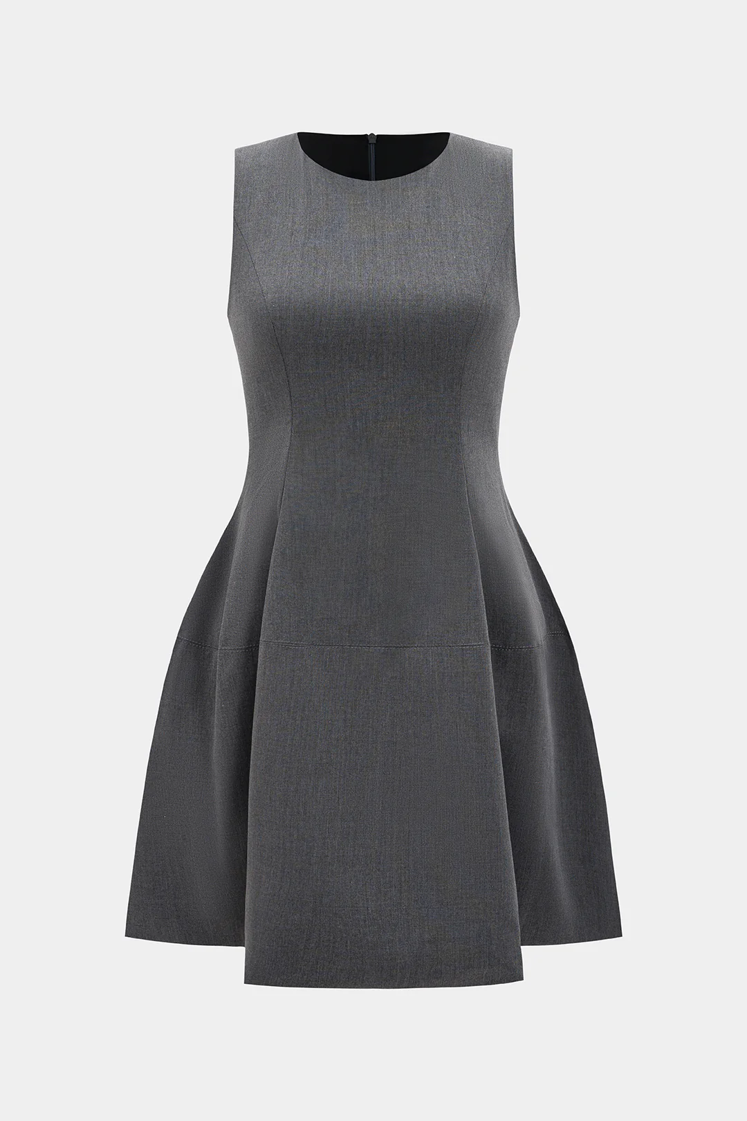 Solid Round Neck Waisted Sleeveless Mini Dress - Weenar