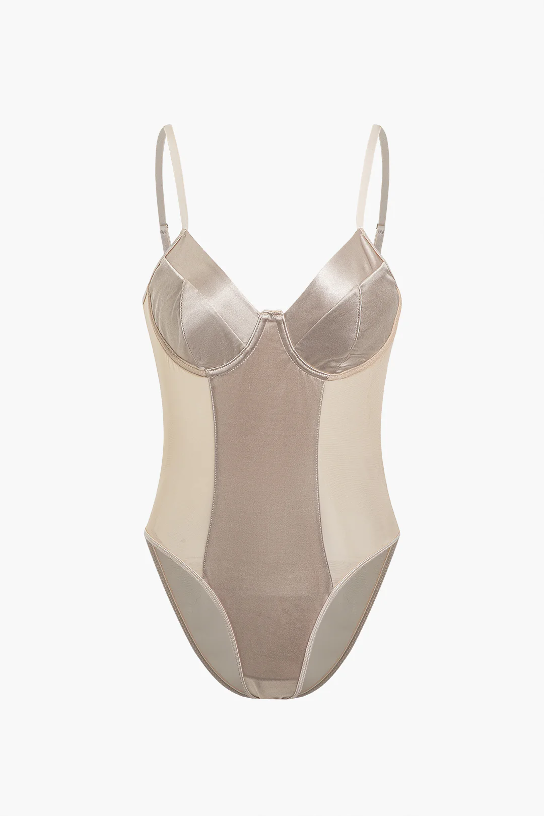 Satin Patchwork Sleeveless Bodysuit - Weenar