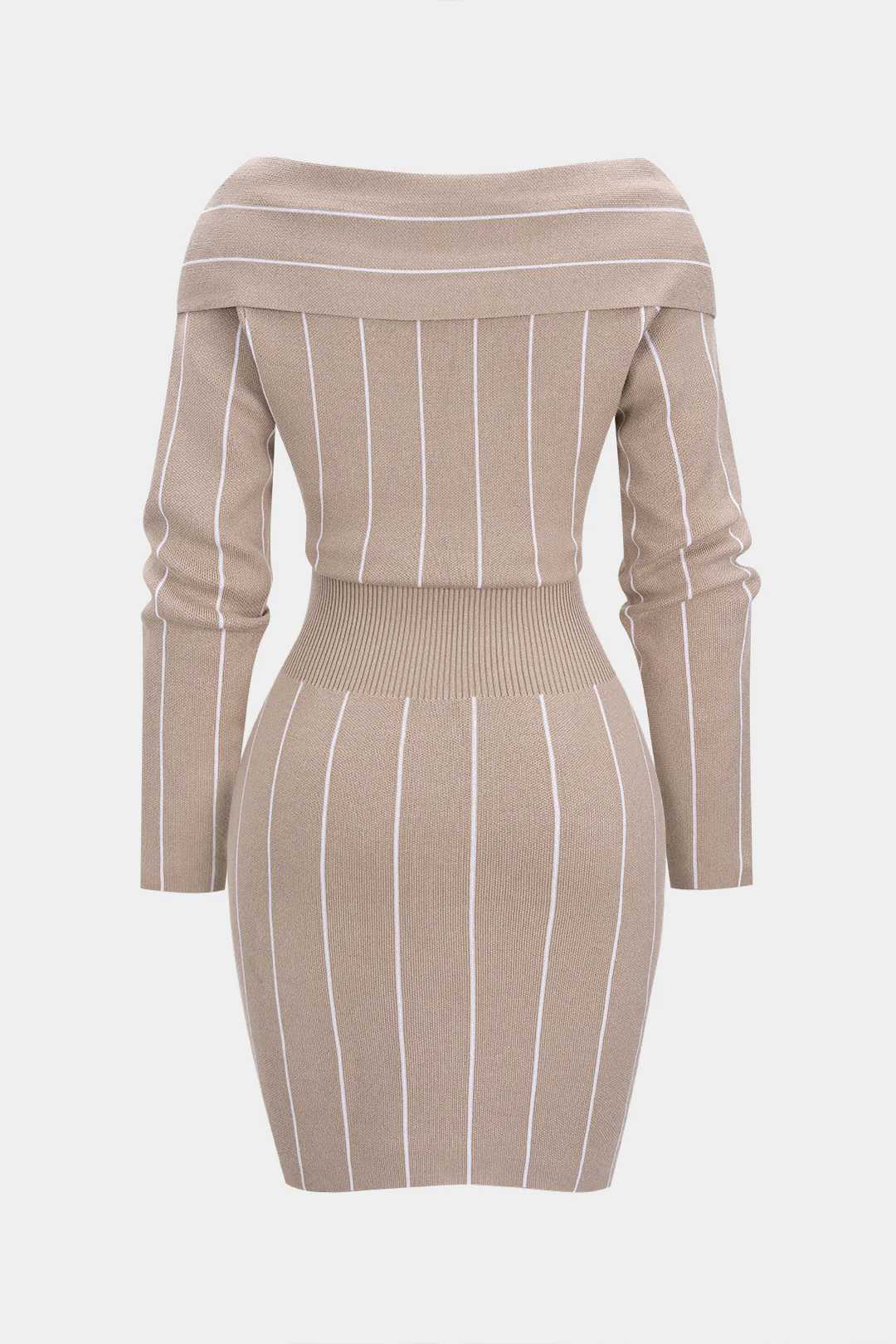 Knit Contrast Stripes Print Long Sleeve Dress - Weenar