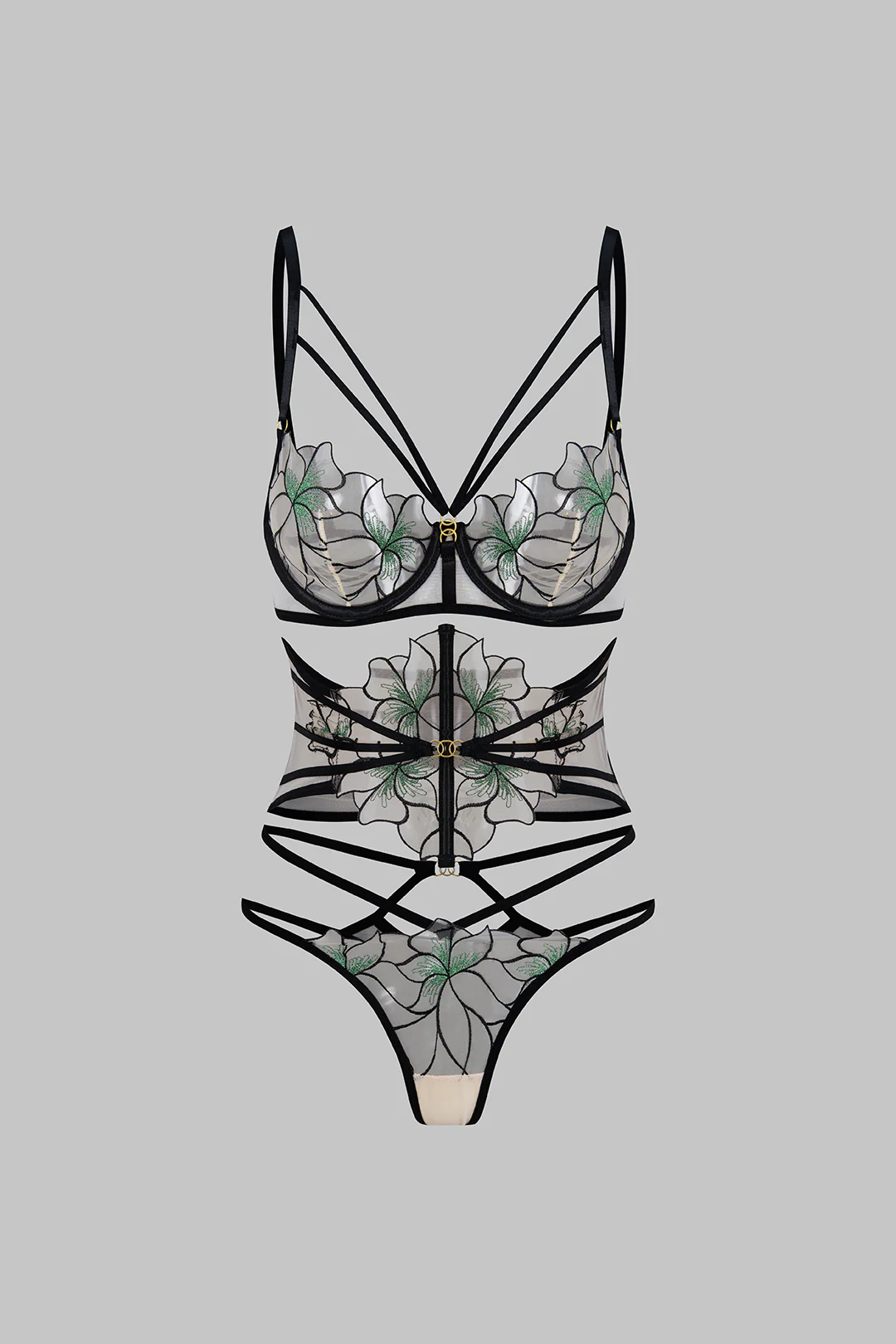 Jacquard Sheer Cut Out Two-Piece Lingerie - Weenar