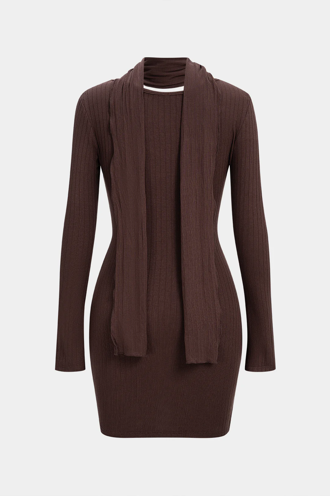 Twist Knot V-Neck Long Sleeve Mini Dress With Scarf - Weenar