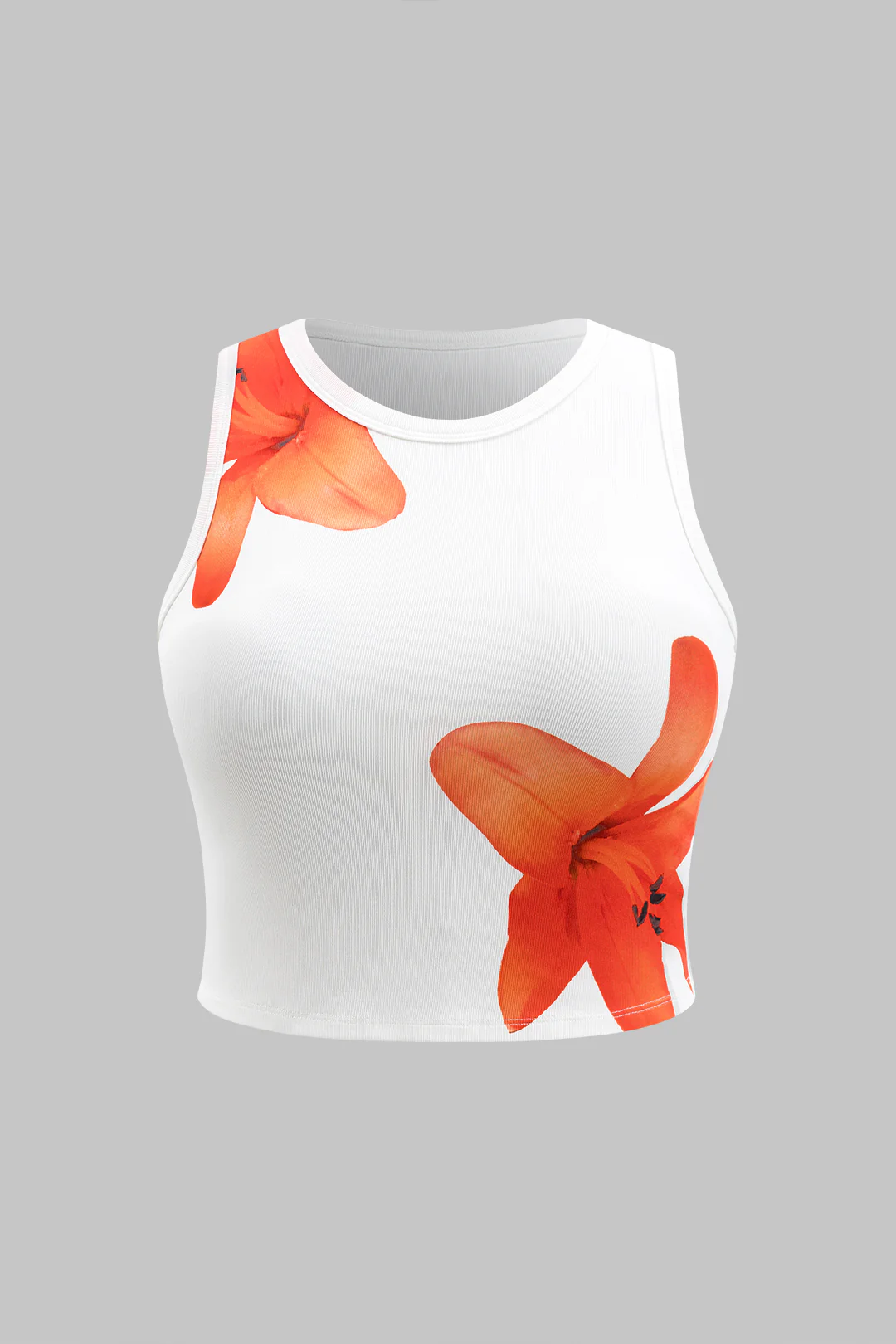 Plus Size Floral Print Round Neck Sleeveless T-Shirt - Weenar